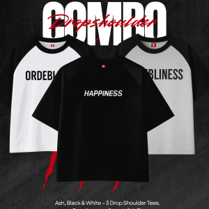 3 Piece Combo – Ash, Black & White Dropshoulder